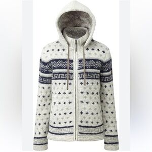 Sherpa Adventure Gear Women's Gray and Blue Patterned Zip-Up Sweater